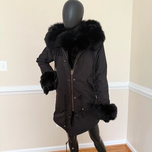 Genuine fox fur parka jacket thick warm winter coat trench hood thick pea puffer